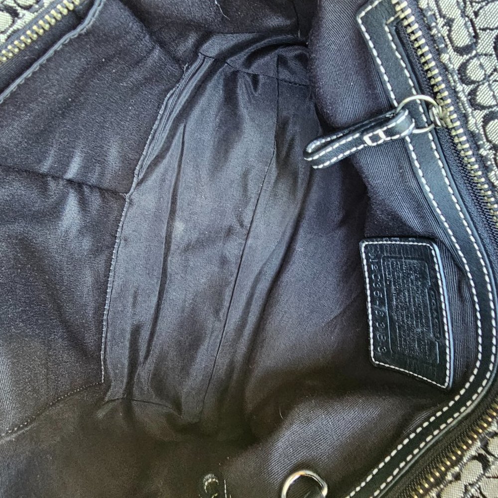 Coach Signature Shoulder Tote Bag Handbag Black and Tan Leather/canvas - Picture 12 of 15